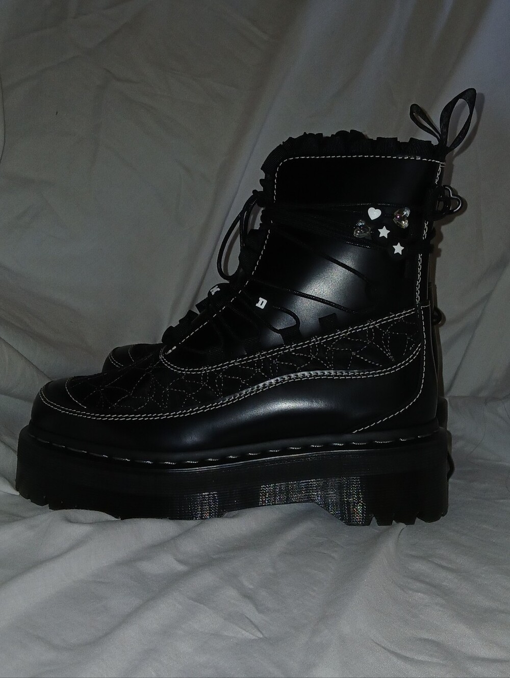 Dr Martens Jadon Frill Smooth Leather Lace Up Combat Platform Charm Boots, Black - Picture 7 of 16